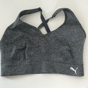 Low-impact Puma cross-backed gray sports bra.